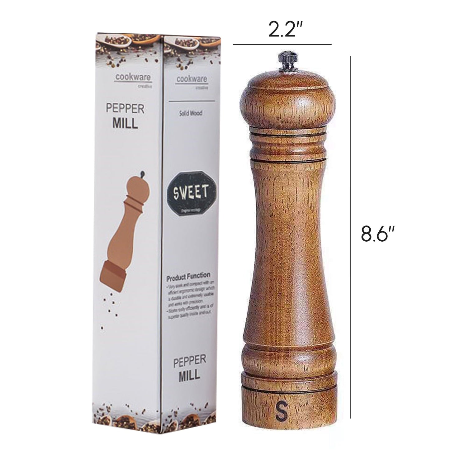 Cooking Salt and Pepper Grinder Hand Movement Wood Pepper Mill Kitchen