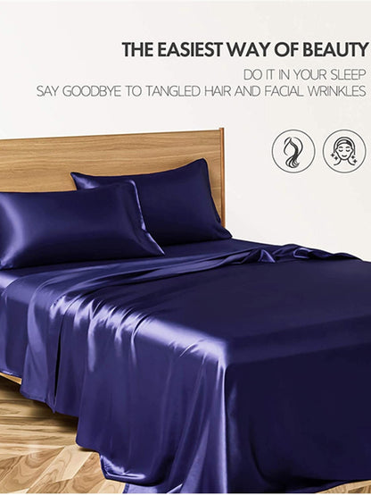 Four-piece Set Of Silk Bedding Sheets And Fitted Sheets