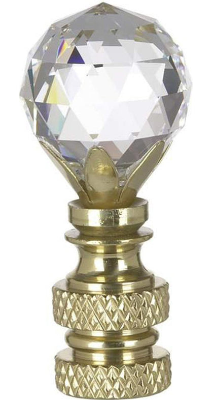 Stephanov Multi-Faceted Lamp Finial Crystal Ball Polished Brass Finish