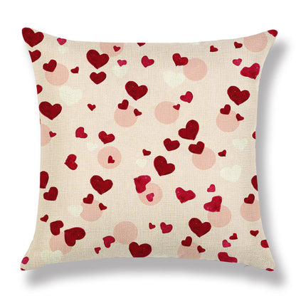 Valentine's Day Red Peach Heart Couple Linen Cushion