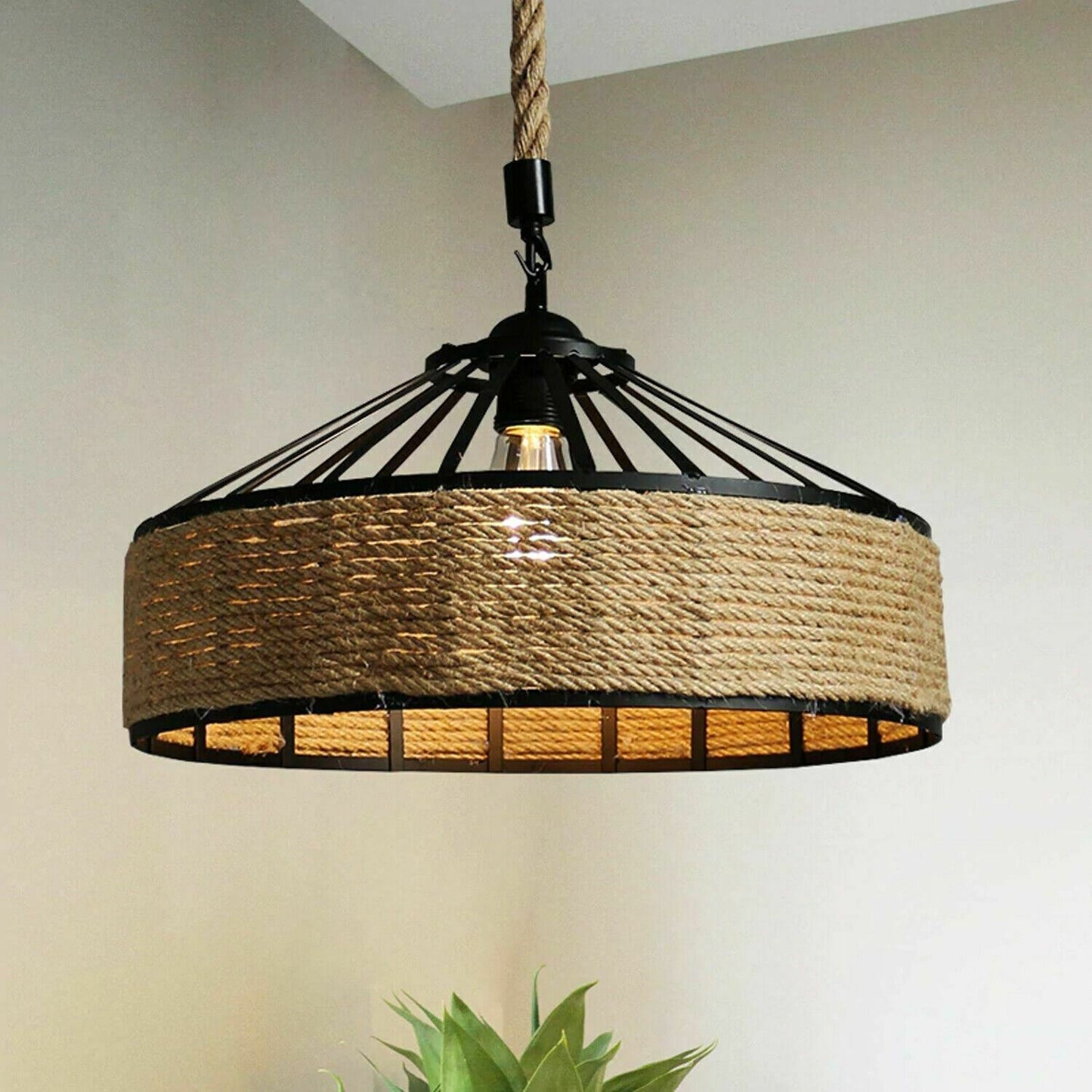 Retro Hemp Rope Pendant Lighting fixtures~1104