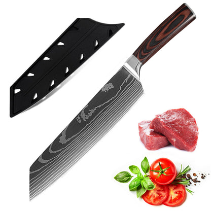 10PCS Japanese Damascus Steel Chef Knife - Professional Hardened Kitchen Knives Cut Stainless Steel Santoku Kitchen