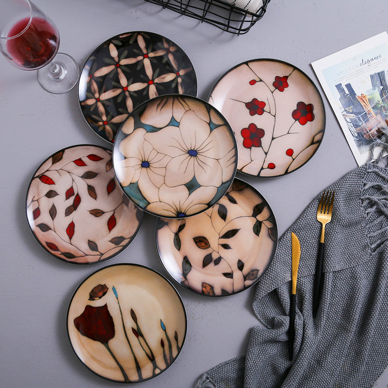 Floral round ceramic dinner plate