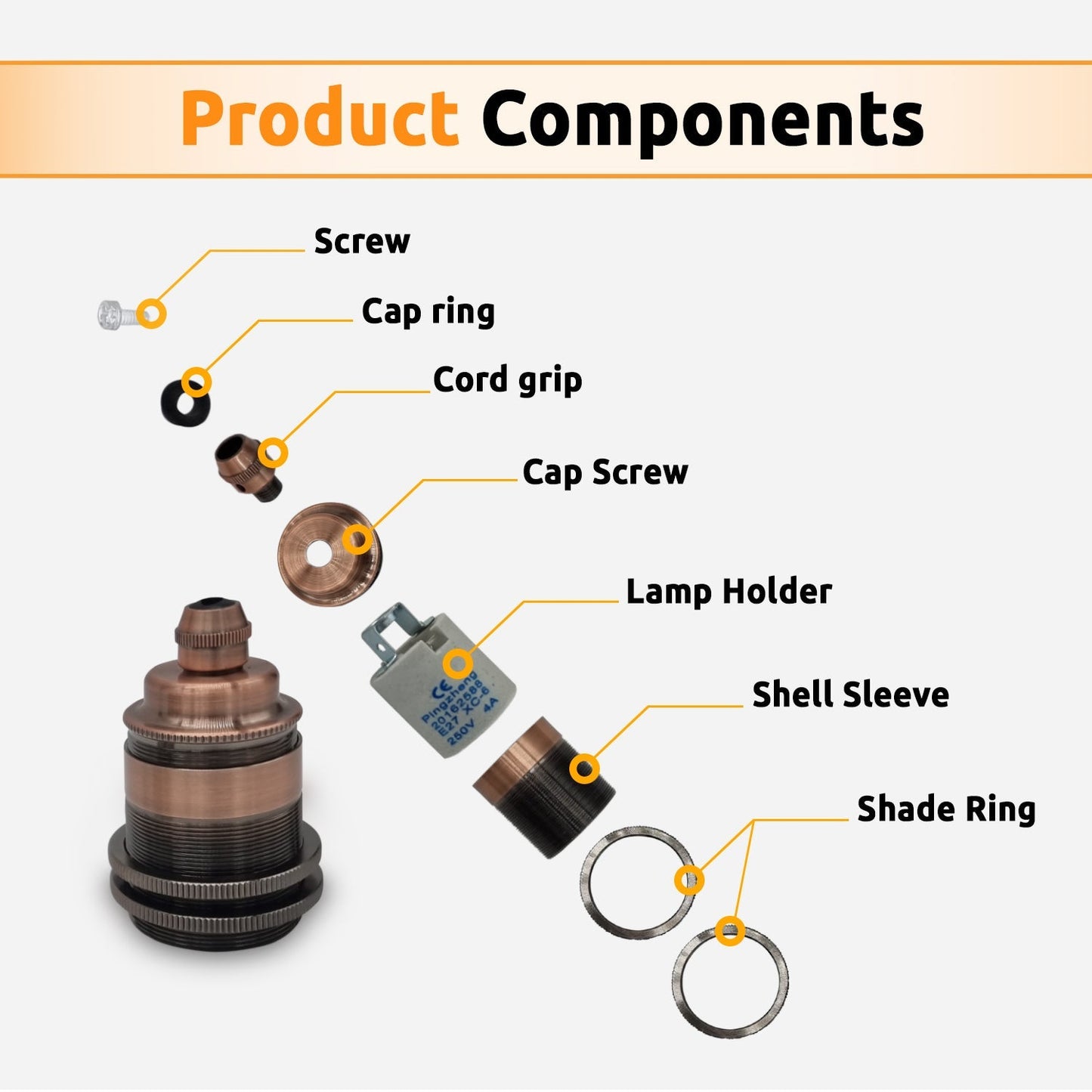 E26 Bulb Socket Ceramics Lamp Holder Lampshades addable ES Screw Bulb