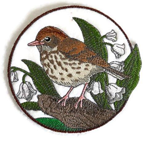 Wood Thrush and Lily of The Valley Circle Embroidered Iron on/Sew