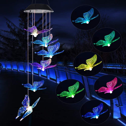 Outdoor solar LED  wind chime butterfly wind chime garden light