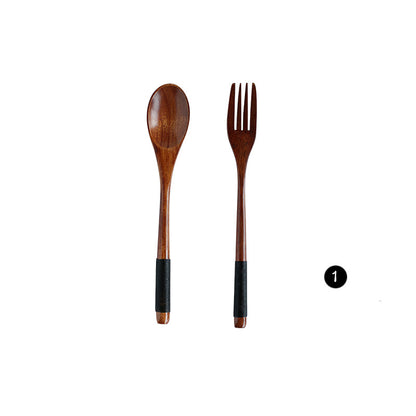 Japanese Style Wooden Bamboo Spoon Fork Cooking Utensil