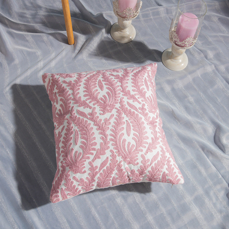 Geometric cotton embroidered pillowcase