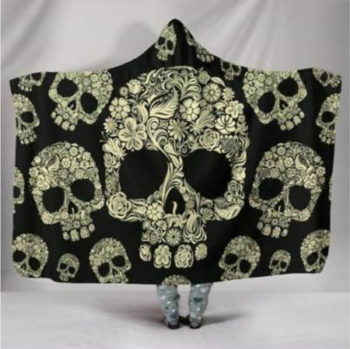 Hooded Blanket Cloak 3D Digital Printing Nap Blanket Skull