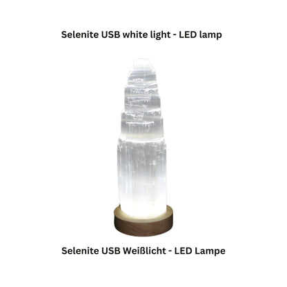 Natürliche USB Turmlampe aus Selenit Tischlampe mit weißes led-licht