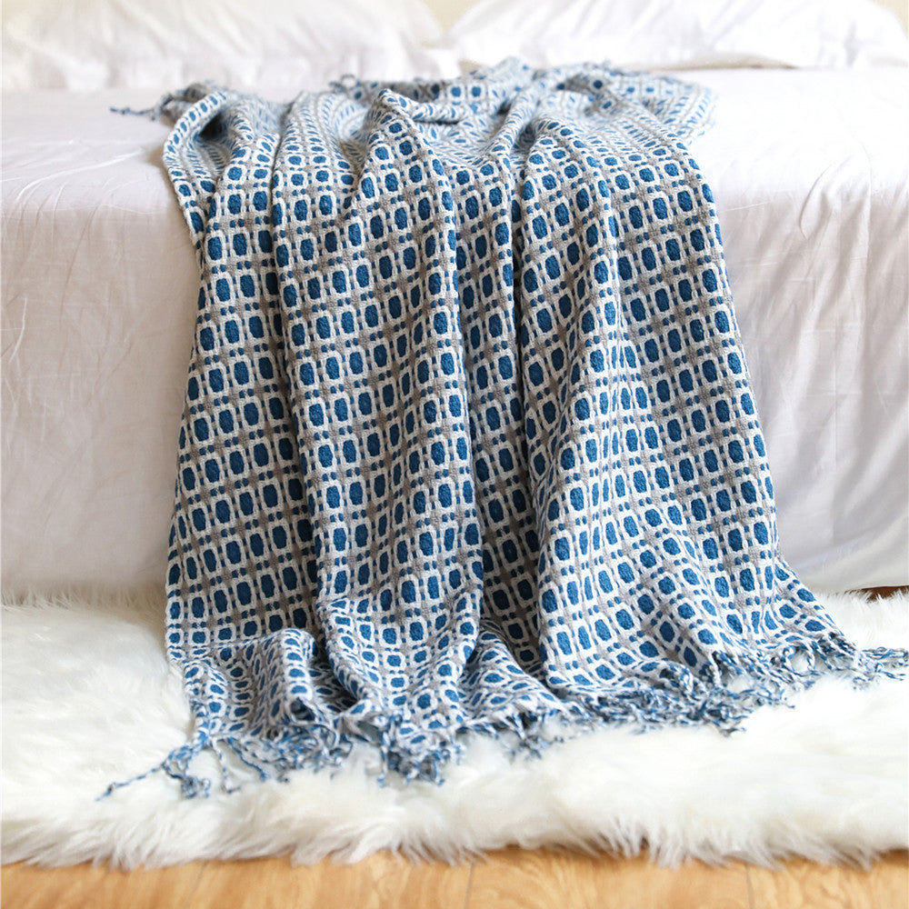 Houndstooth Tassel Woolen Blanket