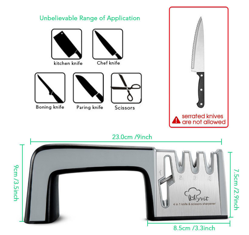 A Four-in-one Family Uses A Sharpener To Sharpen A Kitchen Knife