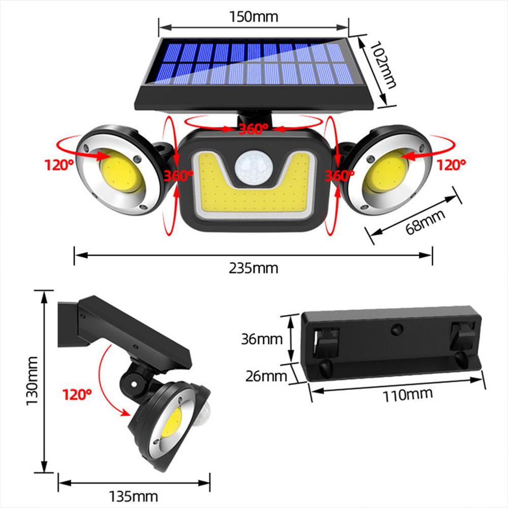 Solar Outdoor 3-Head Adjustable 360°Rotating Wide-Angle Floodlight