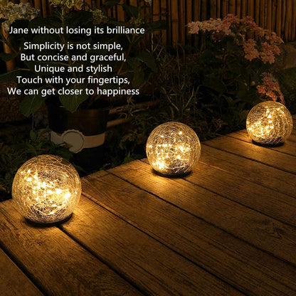 2Pcs Solar Lights Outdoor Garden Decor Cracked Glass Ball Warm Lights