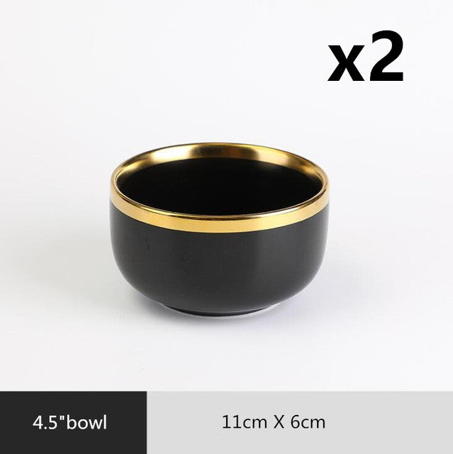 Ceramic black bowl and plate cutlery set