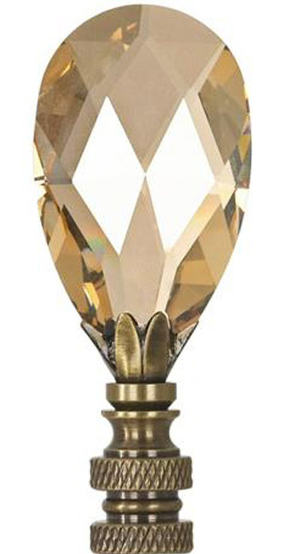 Stephanov Large Champagne Crystal Teardrops Lamp Finial Antique Brass