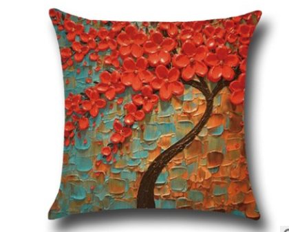 Three-dimensional Oil Painting Trees Flowers Cotton Cushion Cushion Pillowcase Car Waist Cushion Cover