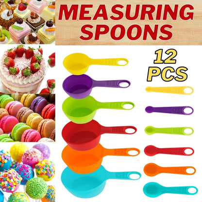 Set Of 6 Measuring Spoons And 6 Cups MultiColor Durable Plastic Kitchen Tools