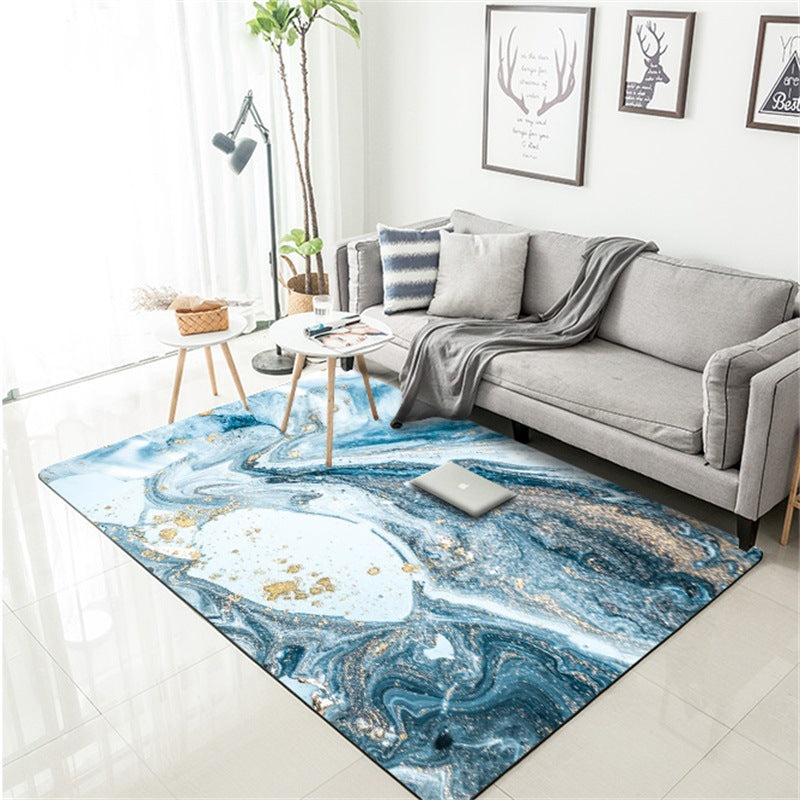 Trendy Nordic Abstract Blue Sea Water Marbled Carpet