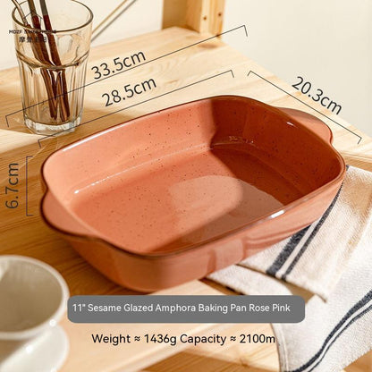 Baked Rice Tray Ceramic Baking Bowl With Two Ears Household Microwave Plate