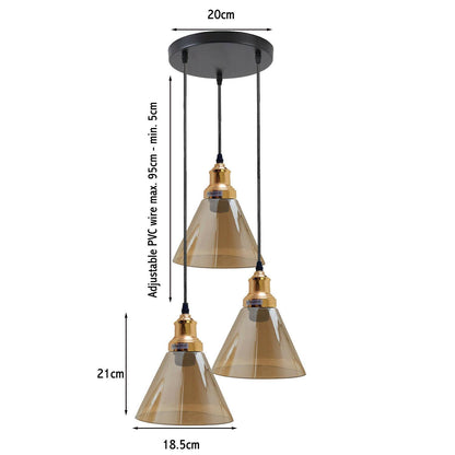 3 Outlet Industrial Retro Loft Glass Ceiling Lampshade Pendant