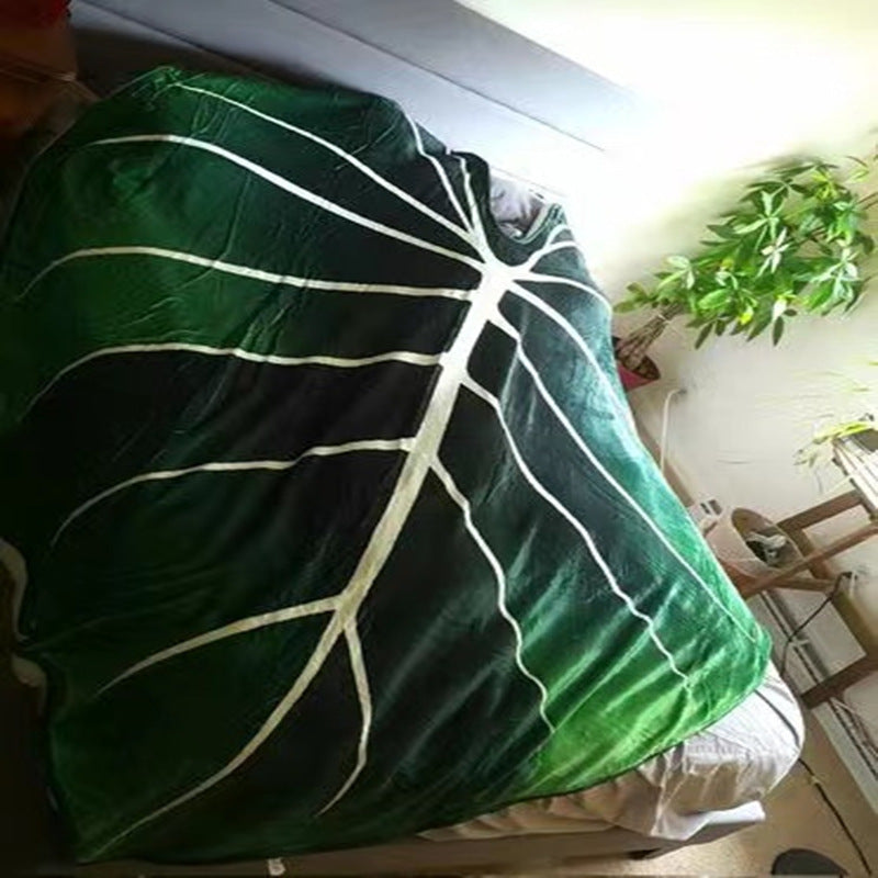 Super Soft Philodendron Gloriosum Printed Green Leaves Giant Blanket Fleece Cozy Leaf Blanket