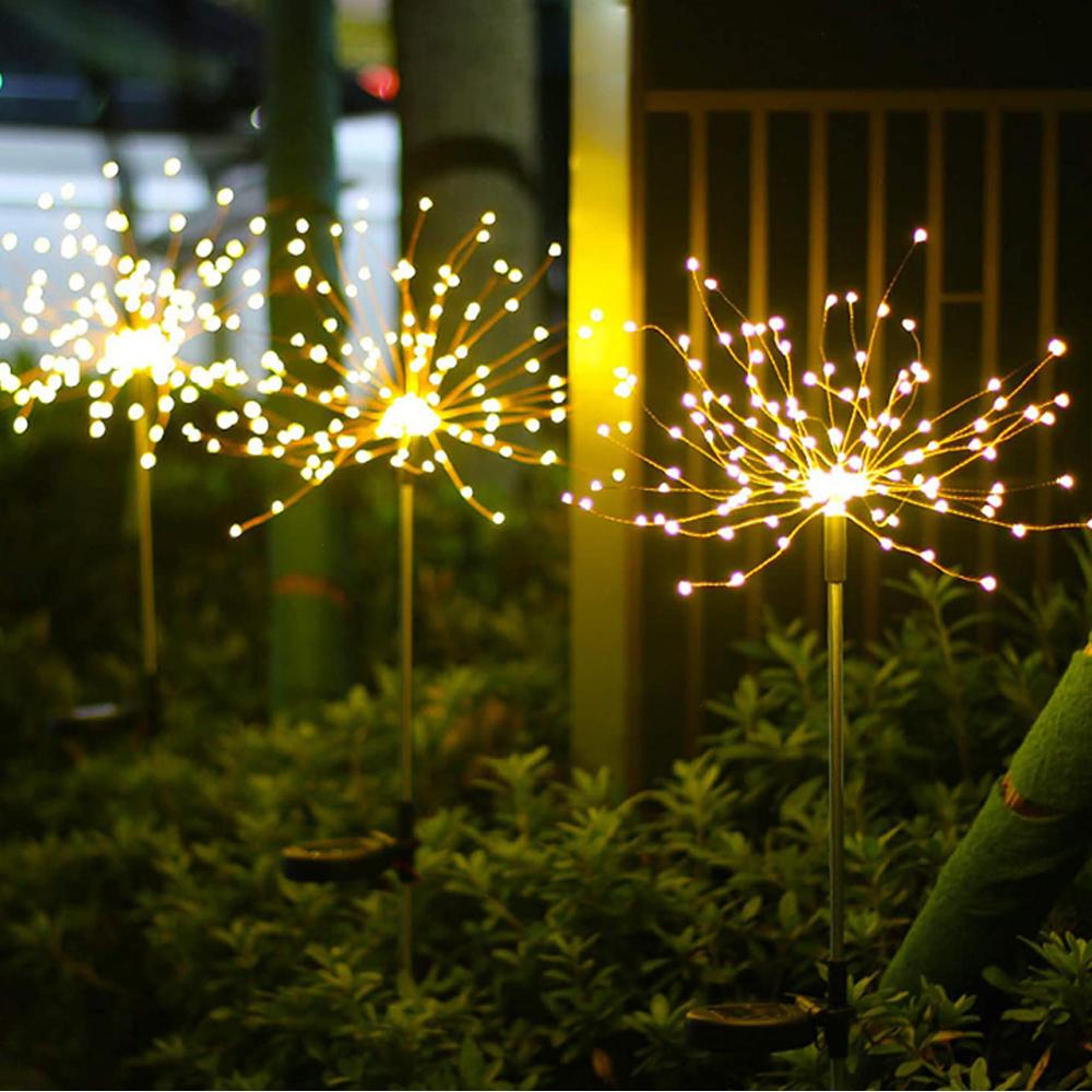 2PCS Solar Fireworks Lamps 90 LED Multi-Color Outdoor Christmas Lights