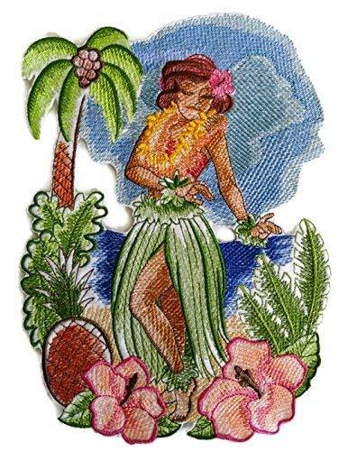 Hawaii Retro Hula Girl Embroidered Iron on/Sew Patch [10"7"]