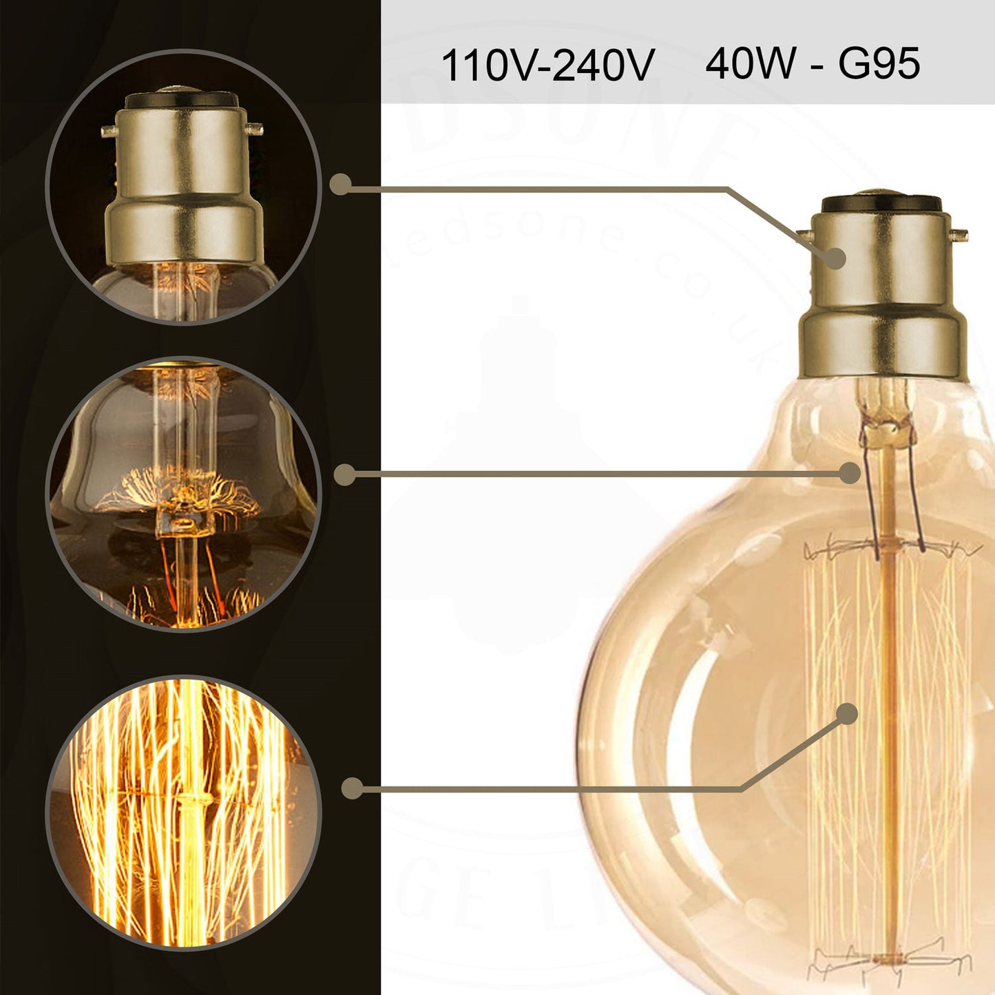 G95 Filament Vintage LED Bulbs 4W B22 Edison Vintage Bayonet Bulb-