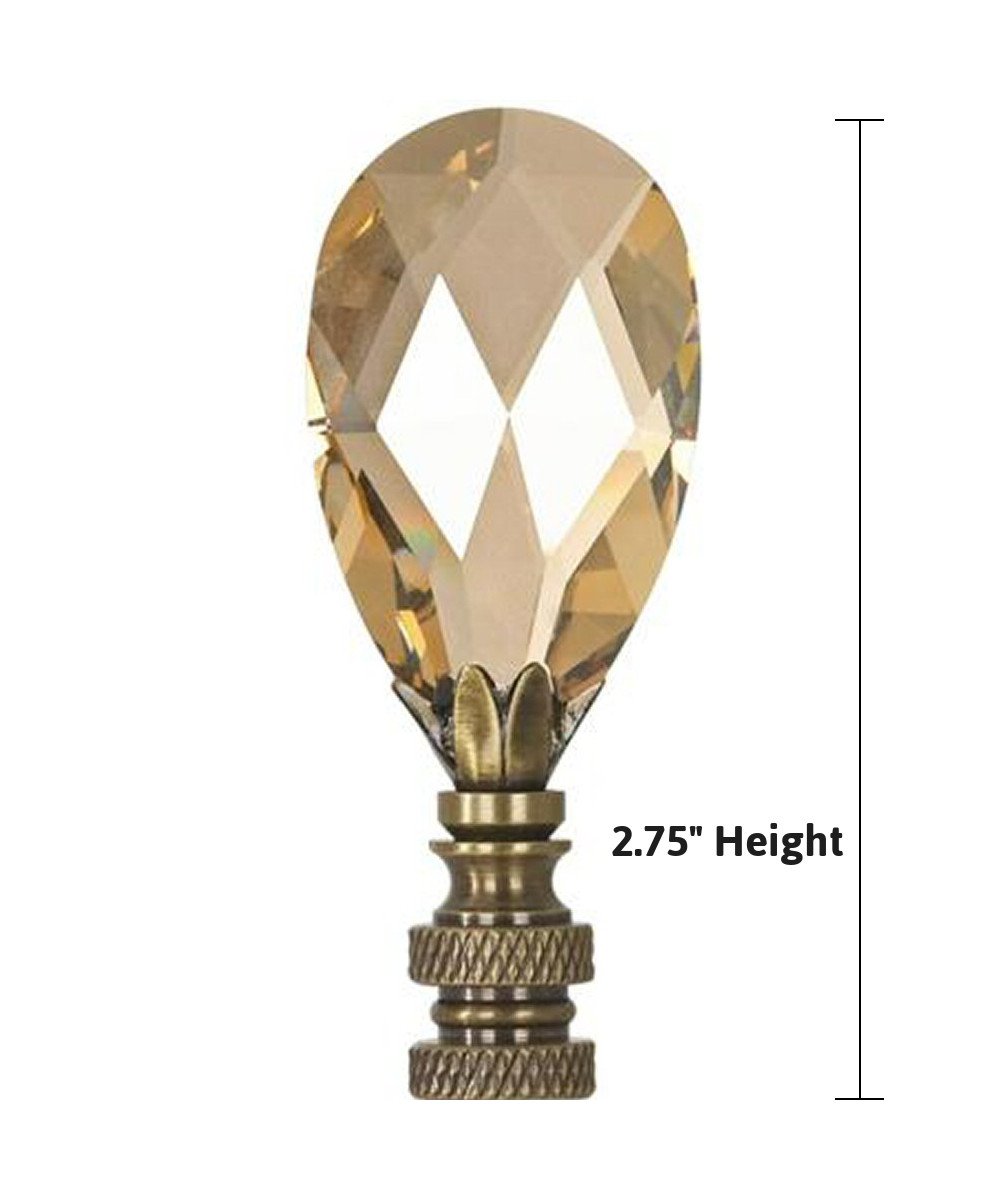 Stephanov Large Champagne Crystal Teardrops Lamp Finial Antique Brass