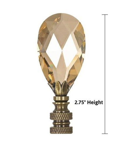 Stephanov Large Champagne Crystal Teardrops Lamp Finial Antique Brass