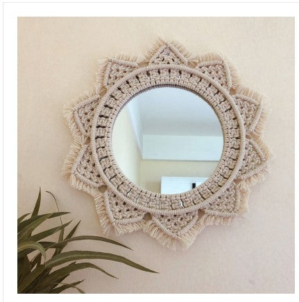 Sunflower. INS Scandinavian Girl Heart Mirror Handmade Tapestry Cosmetic Mirror Ring Home Decoration