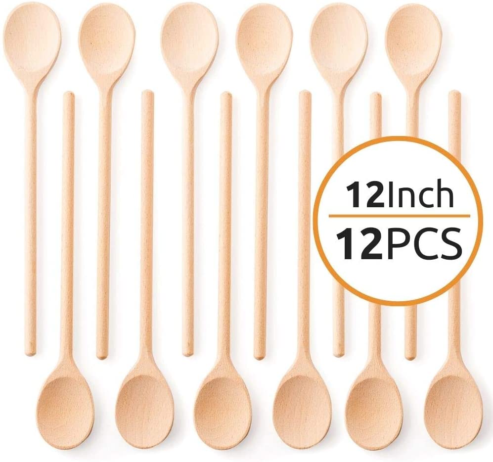 Mr. Woodware - Wooden Kitchen Spoons 12 Inch – Set of 12