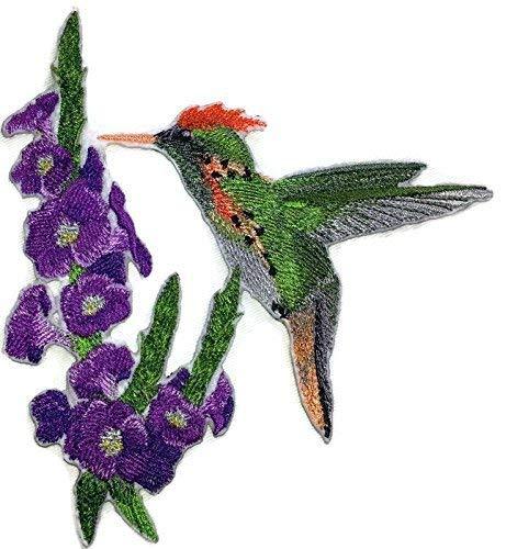 Tufted Coquette Hummingbird with Porter weed Flower Embroidered Iron