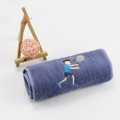 Cotton sports towel with long embroidery marathon