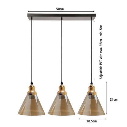 3 Outlet Industrial Retro Loft Glass Ceiling Lampshade Pendant