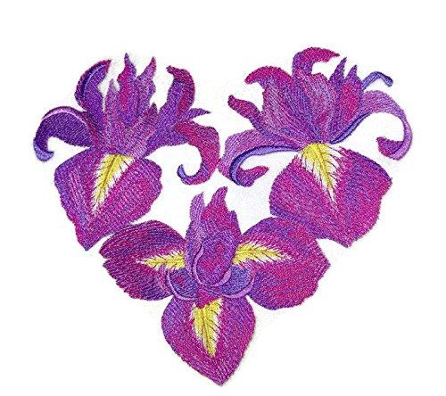 Custom: Heart of Irises Embroidered Iron on/Sew patch 7.8" 6.79"]