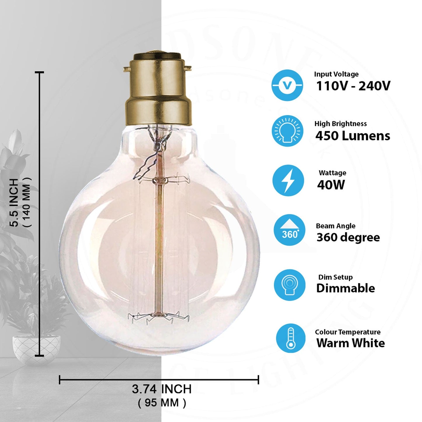 G95 Filament Vintage LED Bulbs 4W B22 Edison Vintage Bayonet Bulb-