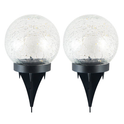 2Pcs Solar Lights Outdoor Garden Decor Cracked Glass Ball Warm Lights