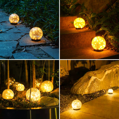 2Pcs Solar Lights Outdoor Garden Decor Cracked Glass Ball Warm Lights