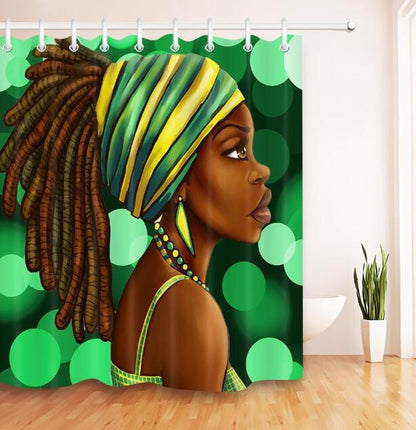 Art Design Graffiti Art Hip Hop African Girl with Black Hair Big Earring with Modern Building Shower Curtain for Bathroom Decor