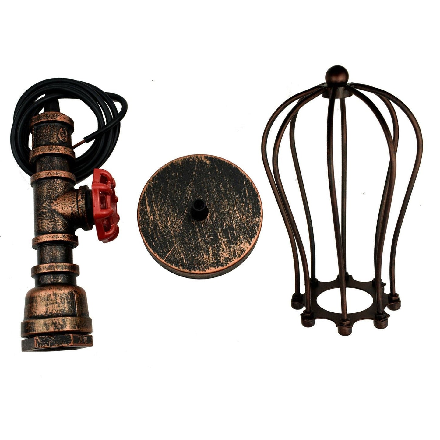 Rustic Red Pendant Light Steampunk Pipe Light Balloon Cage Lamp