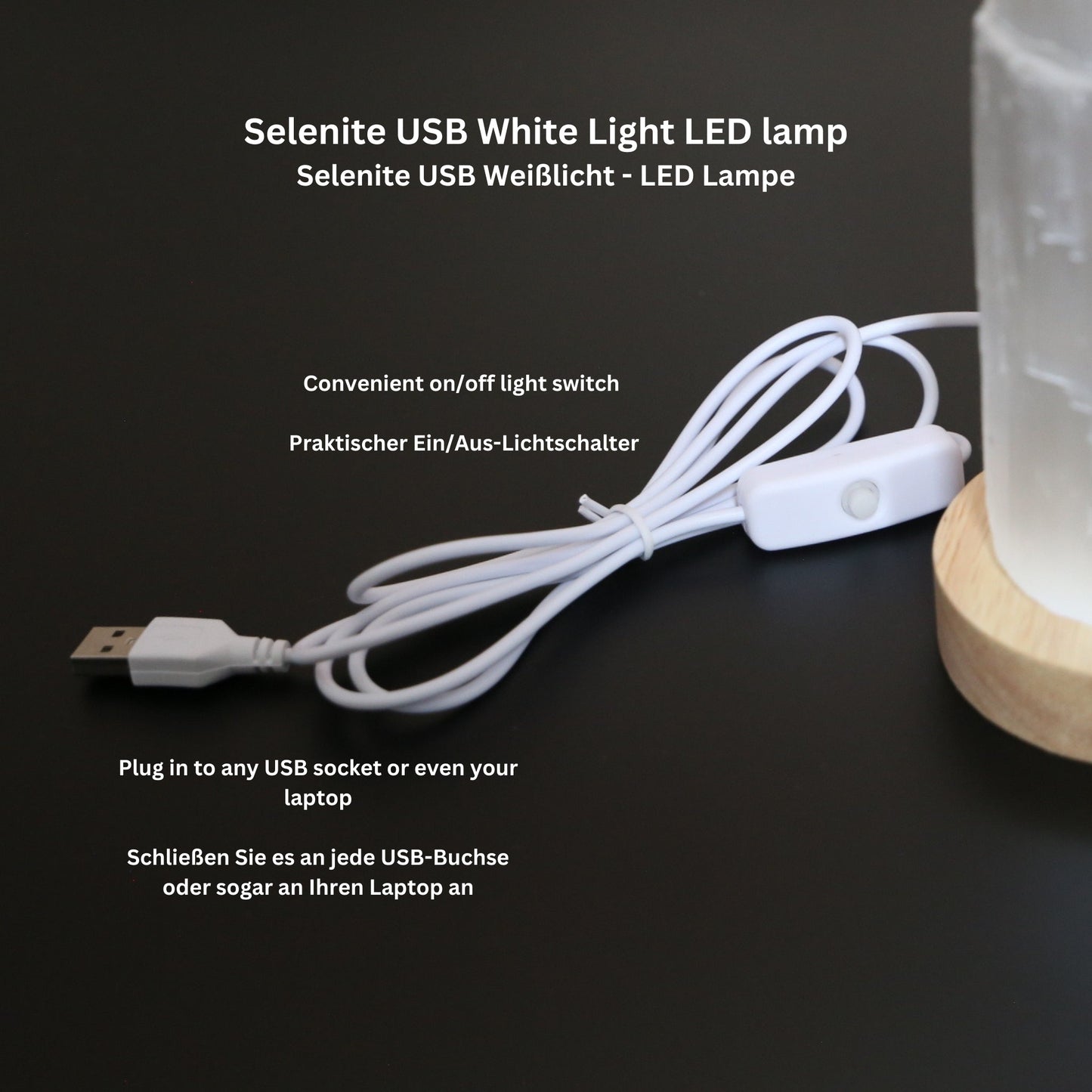 Natürliche USB Turmlampe aus Selenit Tischlampe mit weißes led-licht