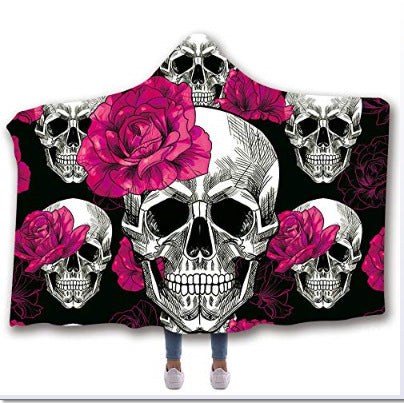 Hooded Blanket Cloak 3D Digital Printing Nap Blanket Skull