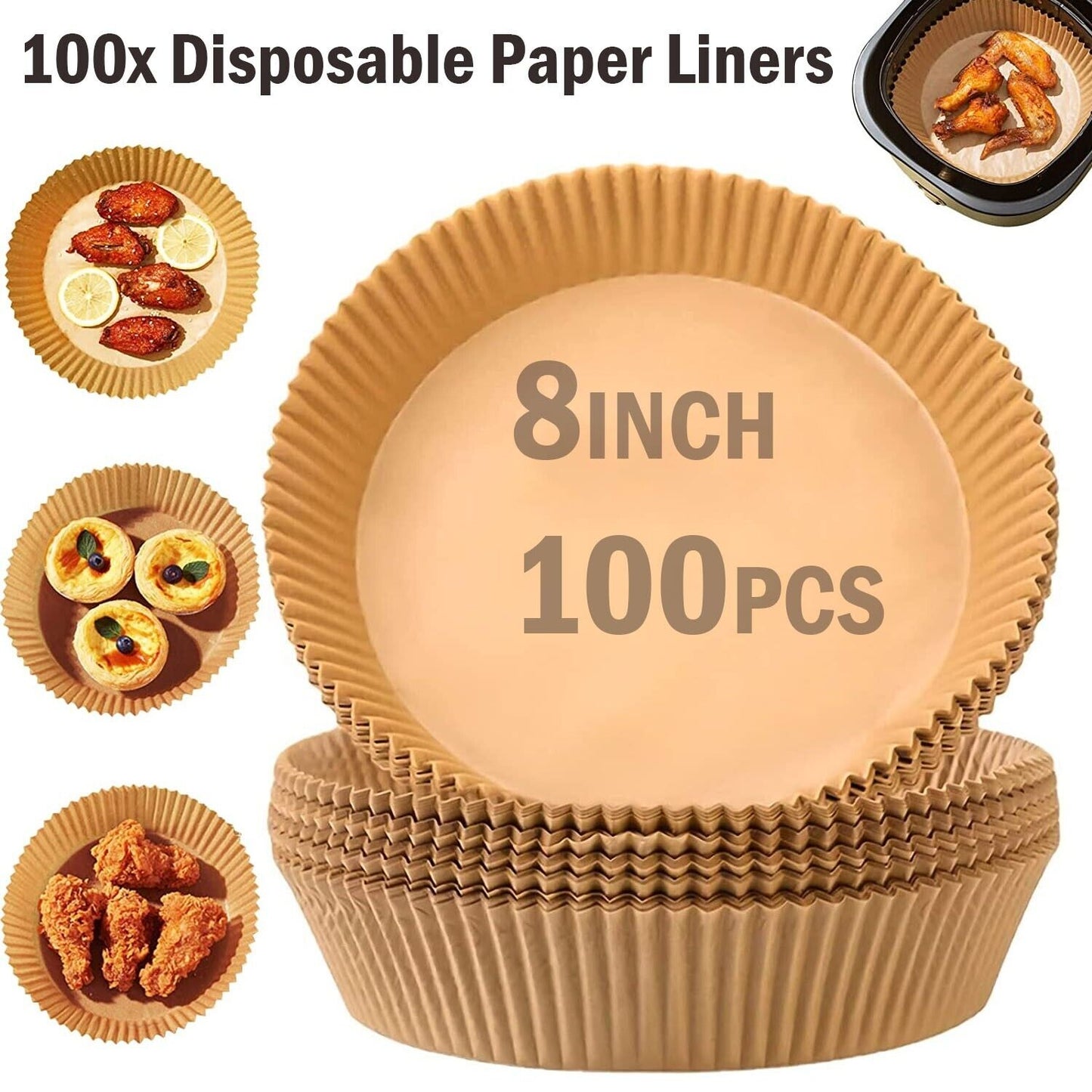 Air Fryer Liners , 100 Pcs Disposable Paper Liner For Roasting Microwave