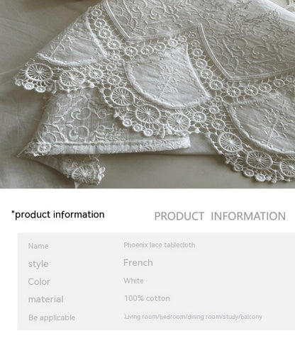 French White Phoenix Tail Flower Anemone Lace Tablecloth