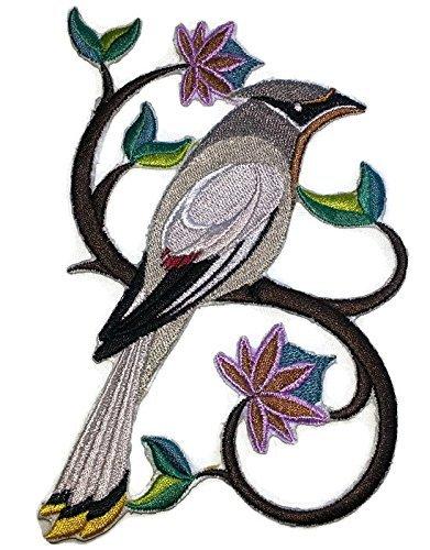 Single Perching Pretty Cedar Waxwing Bird Embroidered patch [4.2" X