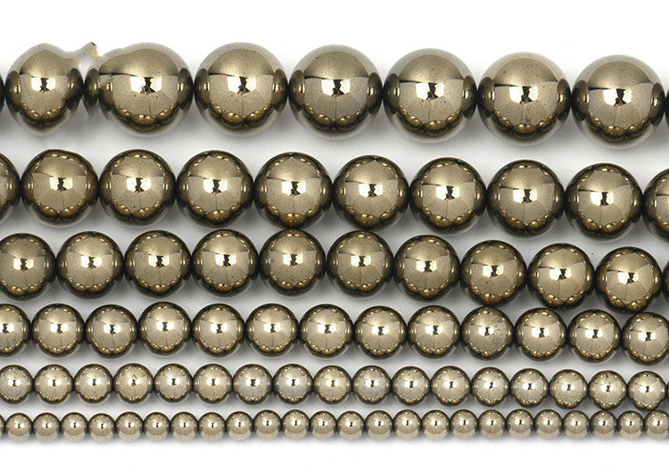 Electroplated Pyrite Glossy Round Beads