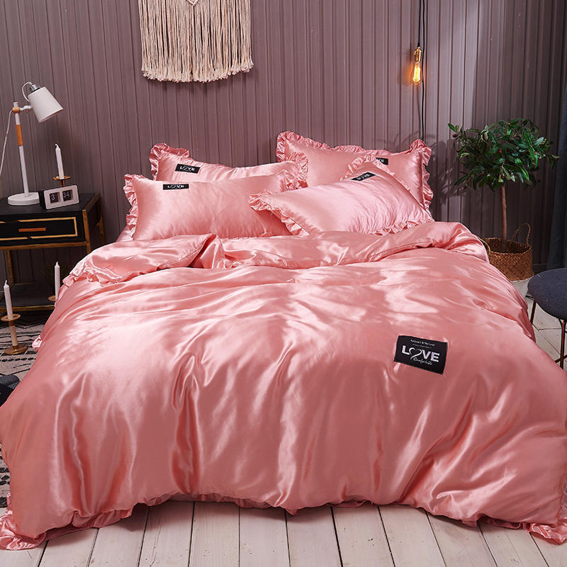 Pure Color Washed Silk Bed Sheet Ice Silk Four-piece Bed Sheet Duvet Cover