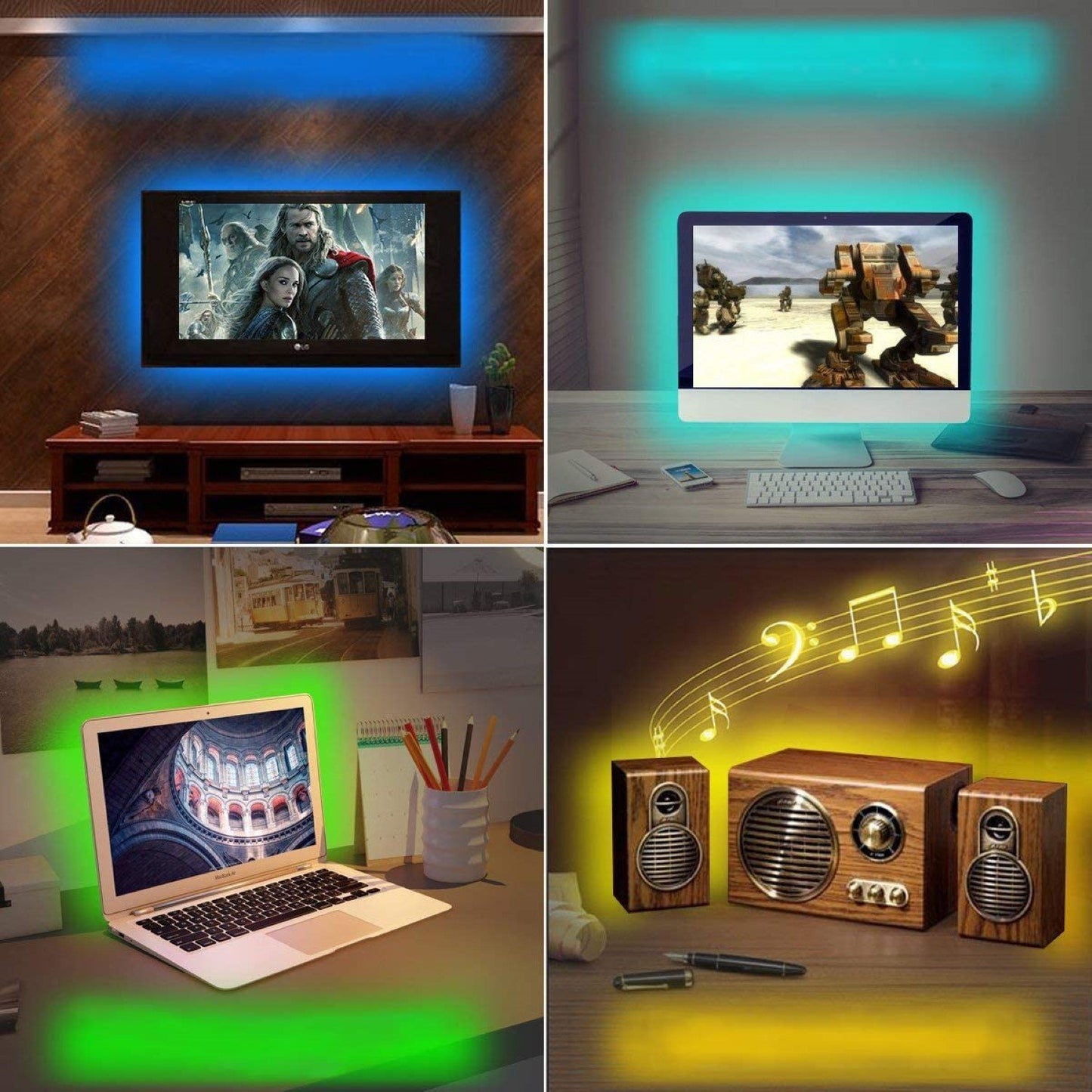 RGB LED Light for TV Backlight USB Powered, 24”- 60” TV with Remote